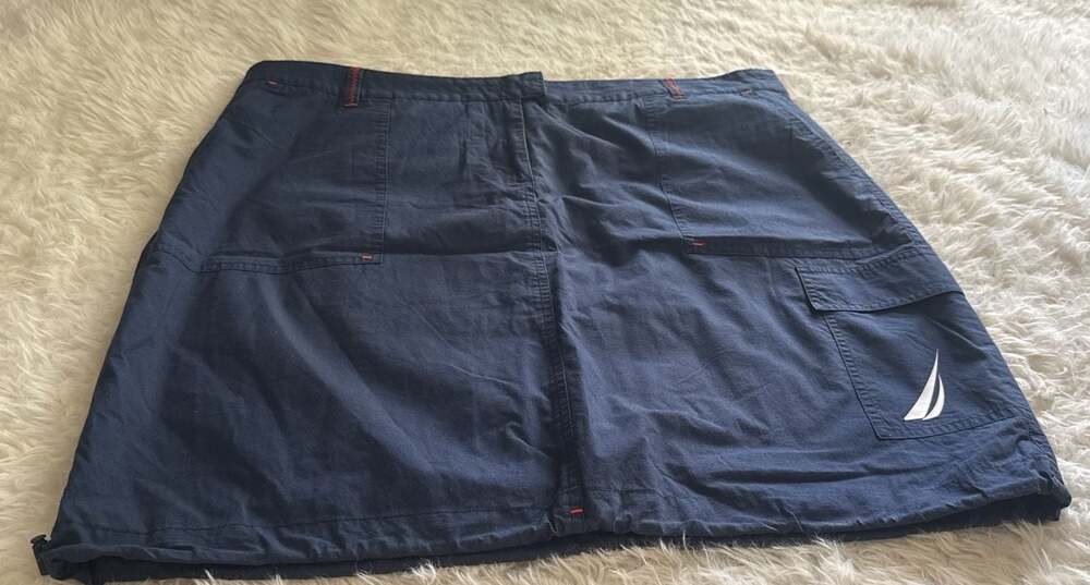 Nautica Navy Blue Cotton Cargo Skirt with Red Contrast Stitching Size 16